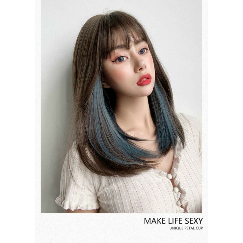 [Sẵn] Wig teen/lolita/cosplay M05 nâu pha xanh khói hai lớp (tóc giả nguyên đầu cúp ngang vai) tại MIU SHOP 03