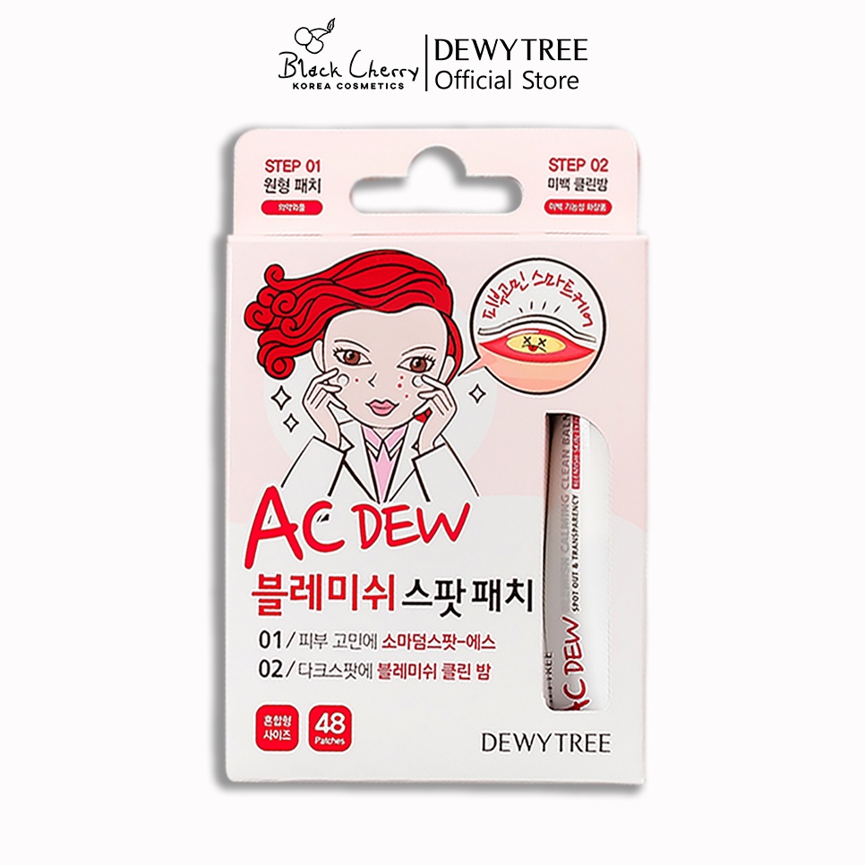 Combo 48 Miếng dán xẹp mụn và Kem chống sẹo ngừa thâm mụn 7ml DewyTree AC Dew Blemish Calming Clean Balm