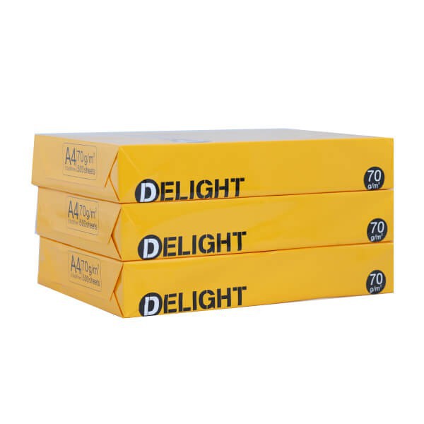 Giấy in văn phòng A4 Delight cao cấp ĐL 70g (500 tờ), giấy vàng