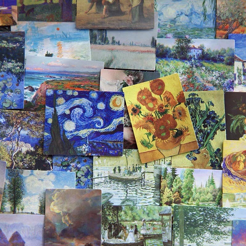 Sticker dán hoạt tiết tranh VanGogh và ClaudeMonet