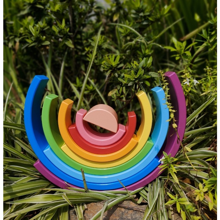 Bộ xếp hình cầu vồng bằng gỗ vui nhộn cho trẻ đồ chơi trẻ em Giáo cụ montessori kèm sách hướng dẫn xếp