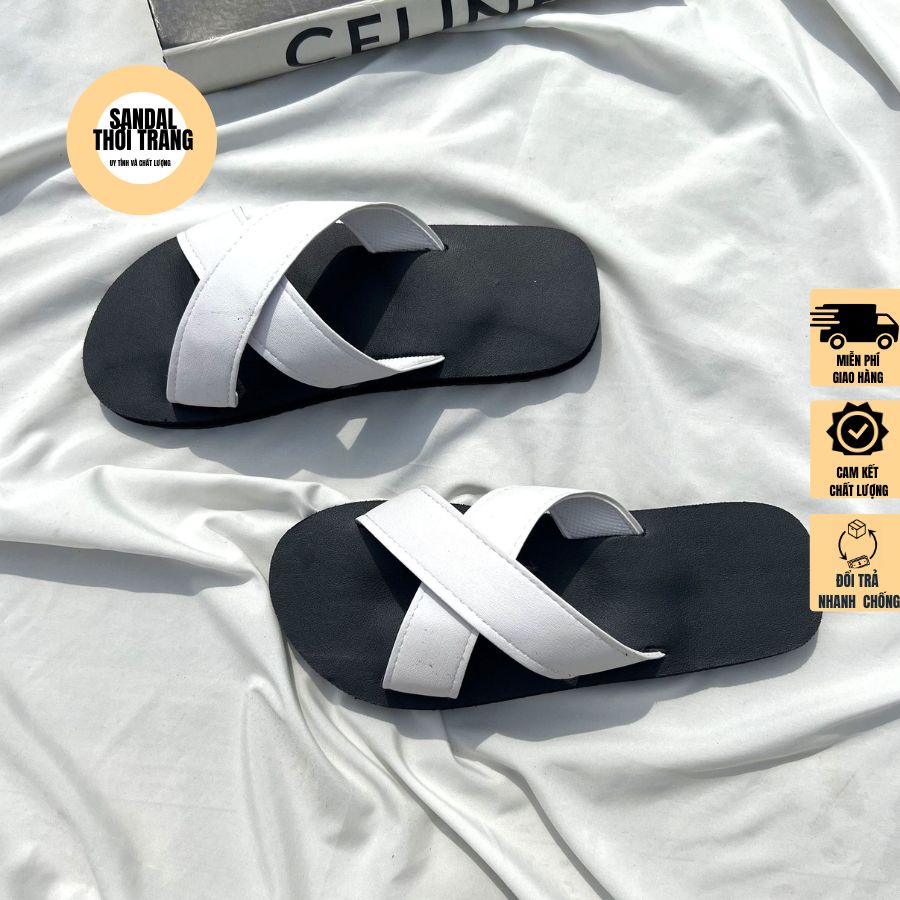 Dép sandal quai chéo xỏ ngón đế bệt đi biển đi chơi SANDALTHOITRANG [ẢNH THẬT]