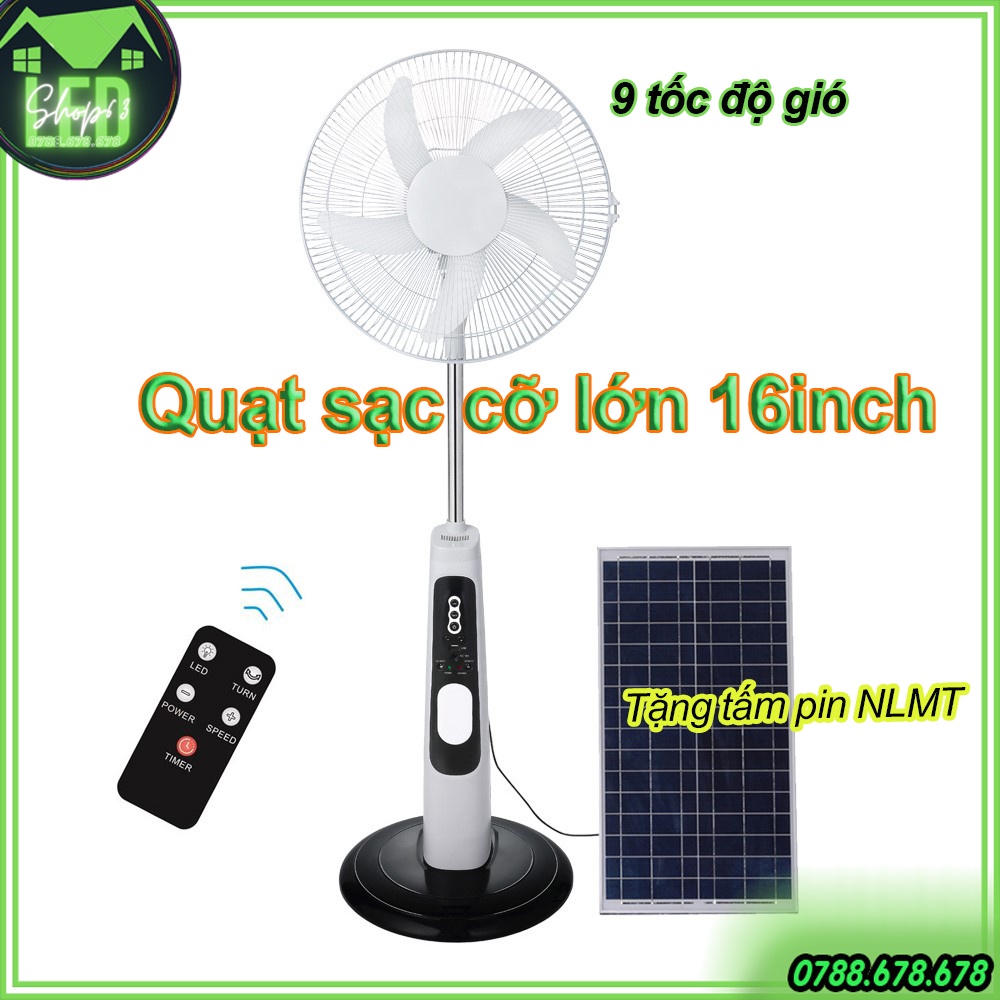 Quạt sạc 16 inch hàng cao cấp 2 chế độ gió - tích hợp ắc quy bên trong (tặng thêm tấm năng lượng mặt trời)