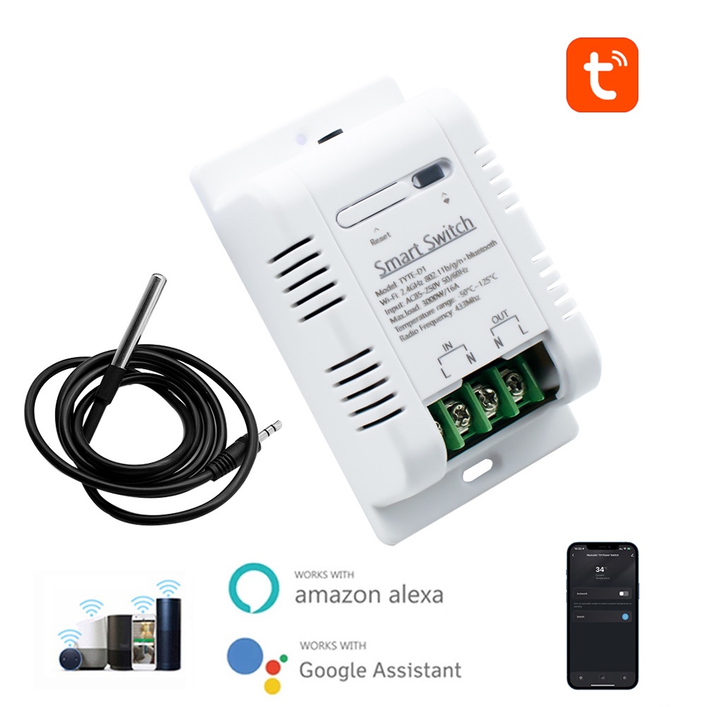 Công tắc nhiệt độ thông minh Tuya 16A 3000W với tính năng giám sát mức tiêu thụ năng lượng Bộ điều nhiệt thông minh RF433 Tương thích với Alexa