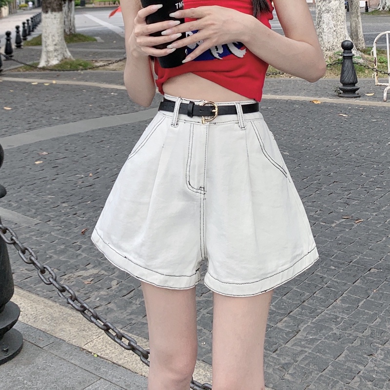 Quần Short Denim Ống Rộng Lưng Cao Thời Trang Mùa Hè Phong Cách Hàn Quốc Cho Nữ