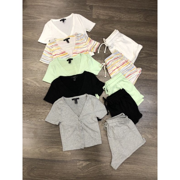 Set thun F21 áo cài nút và short | BigBuy360 - bigbuy360.vn