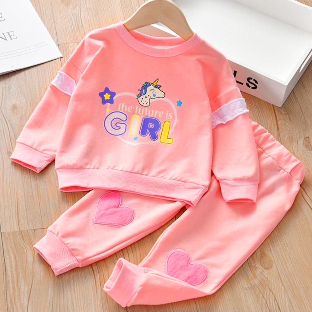 Bộ dài tay bé trai bé gái thu đông chất nỉ da cá size đại đến 50kg - Bộ FUTURE GIRL