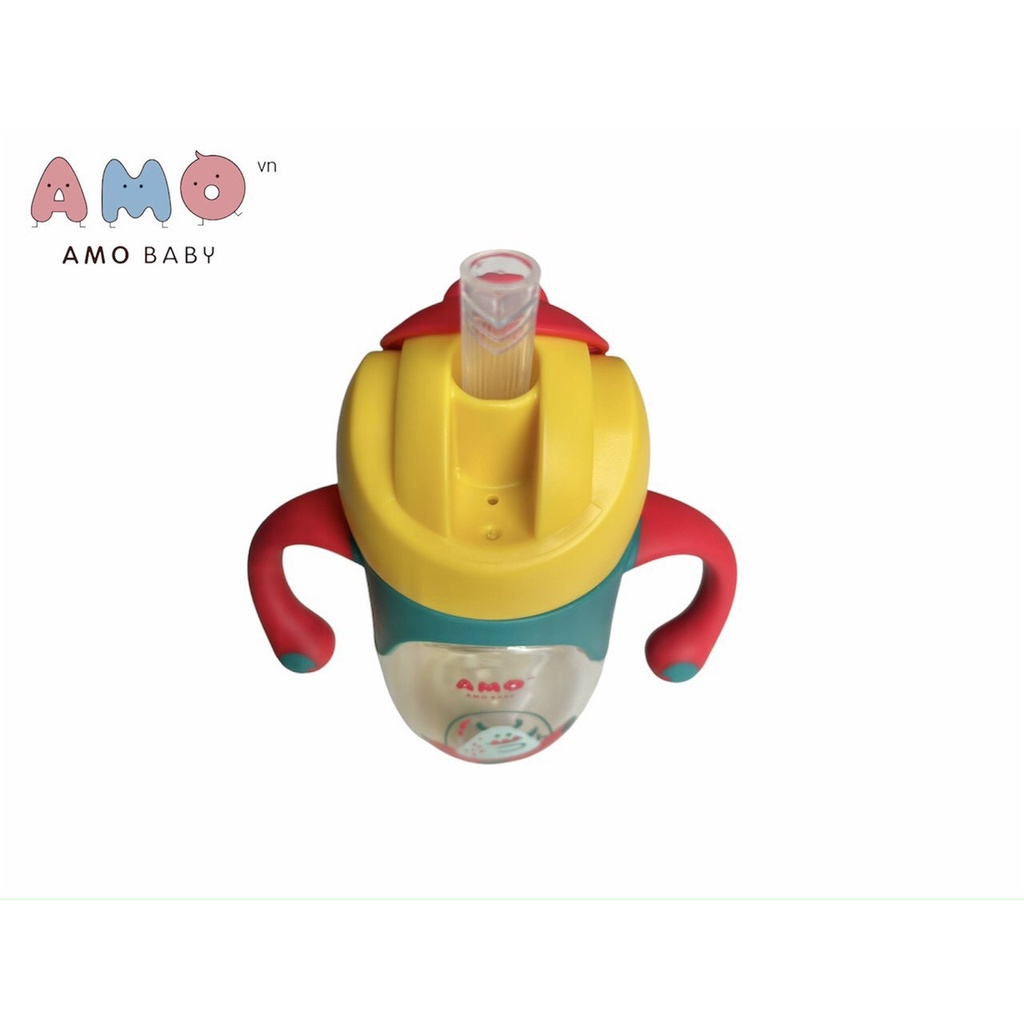 BÌNH UỐNG NƯỚC AMO BABY PPSU 240ml- CÓ HAI TAY CẦM TIỆN LỢI - ĐẦU ỐNG HÚT SILICON SIÊU MỀM
