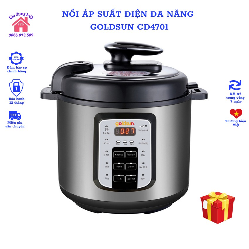 Nồi áp suất điện tử, nồi hầm đa năng Goldsun CD4701, dung tích 6.0L, bảo hành 12 tháng, lỗi 1 đổi 1