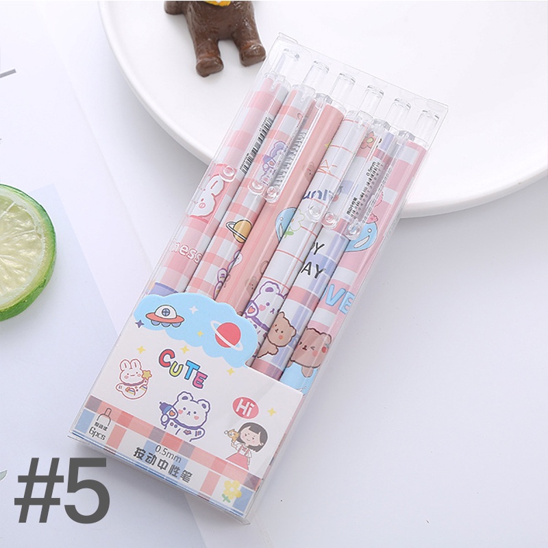 Set 6 Bút Nước Ngòi 0.5mm Họa Tiết Hoạt Hình Đáng Yêu