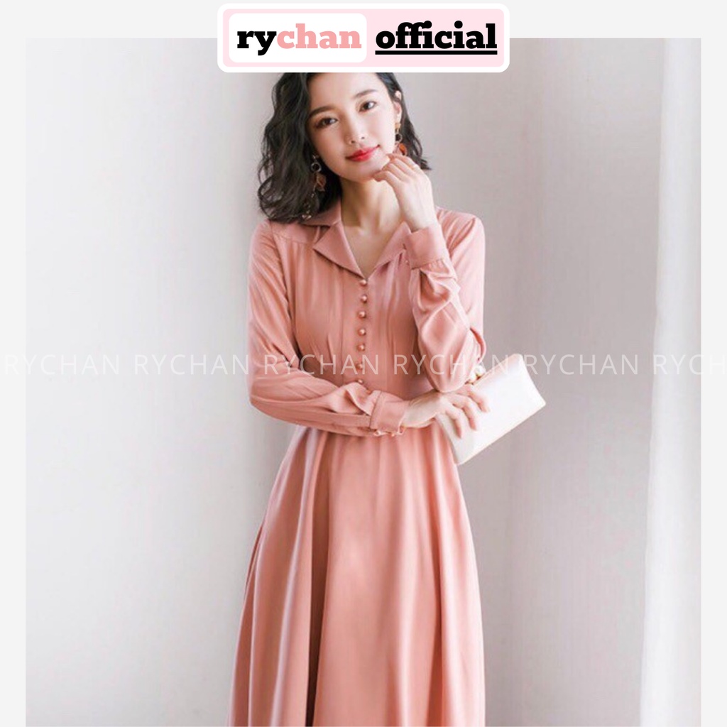 [ẢNH THẬT CUỐI] DM635 - Đầm Maxi Xòe Cổ Vest Nút Bọc 2 Màu