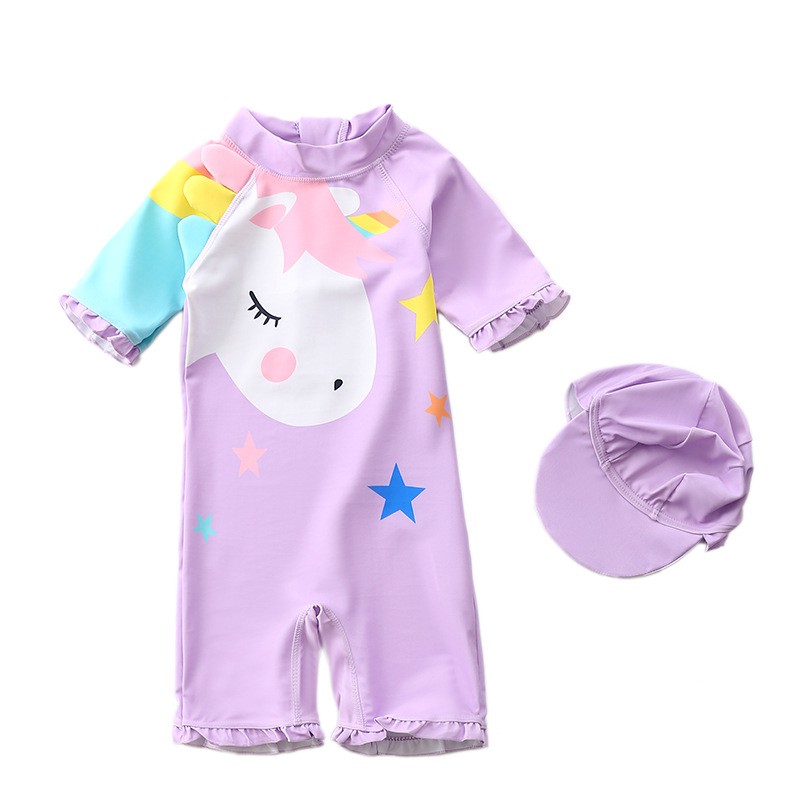 [XẢ KHO] Đồ Bơi Bé Gái Kèm Mũ Unicorn Ngựa Cầu Vồng Màu Ngọt Siêu Đáng Yêu - HAPY SW512