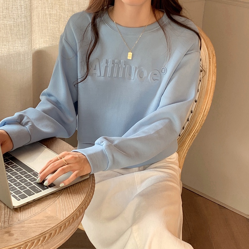 SUXI Áo Sweater Thể Thao Tay Dài Cổ Tròn Màu Sắc Đơn Giản In Chữ Thời Trang Mùa Thu Cho Nữ