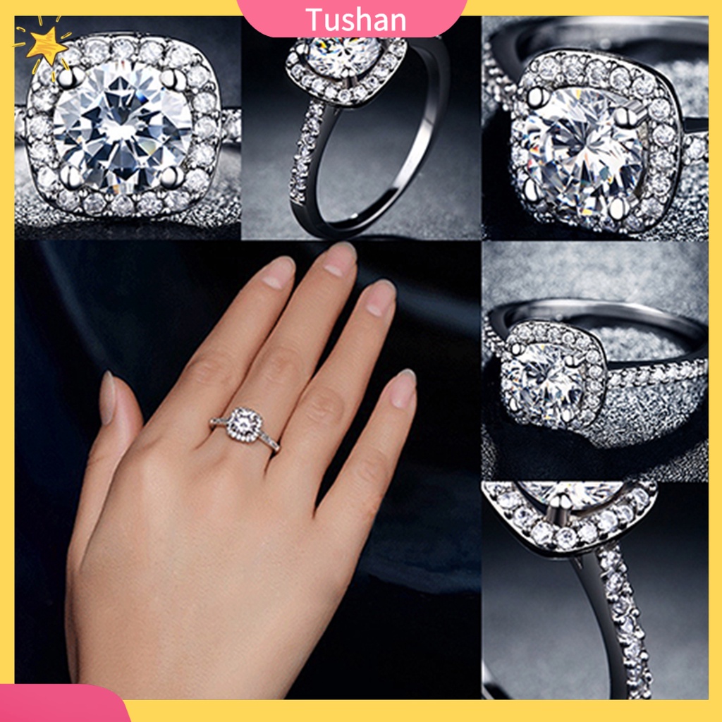 Nhẫn mạ vàng trắng đính đá Zircon lấp lánh thời trang sang trọng dành cho nữ