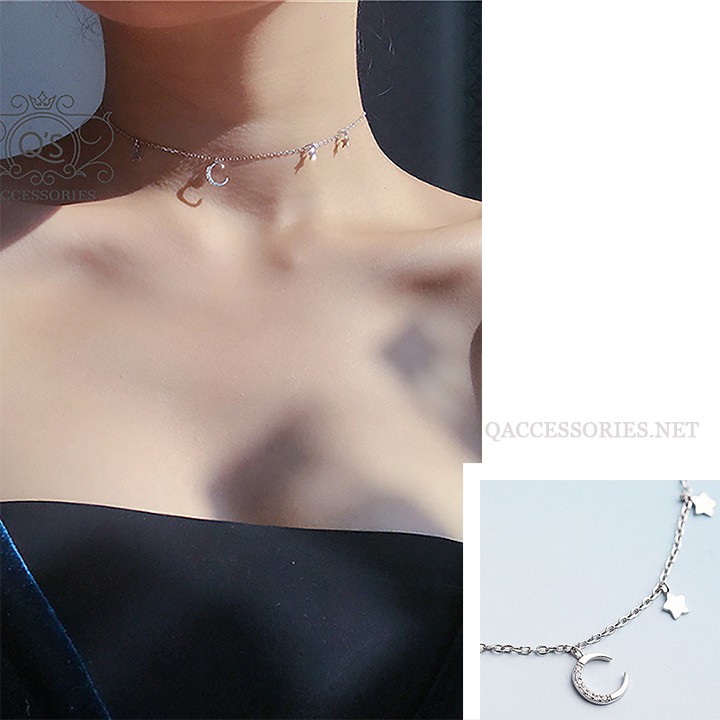 Dây chuyền bạc 925 mặt trăng lồng đính đá vòng cổ nguyệt lượng S925 MOON QA SILVER Necklace NE220601