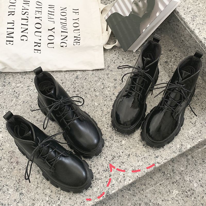 [Order] Giày Boots Hàn Quốc cổ thấp đế cao 5cm loại đẹp màu đen bóng - đen lì.