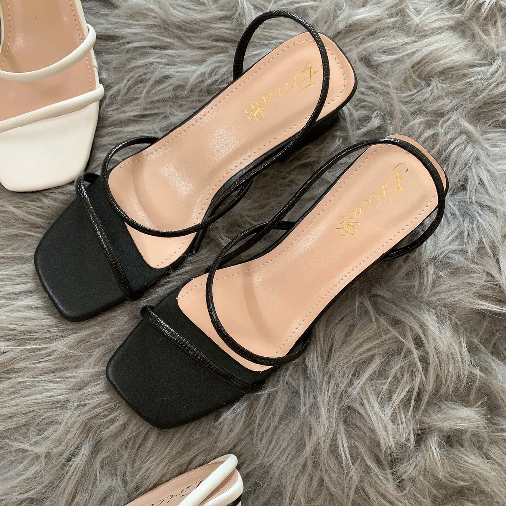 Giày Sandal Cao Gót 5 Phân, dép nữ gót vuông quai dây mảnh TRẮNG/ĐEN/KEM xinh xắn dễ phối đồ Mã M01