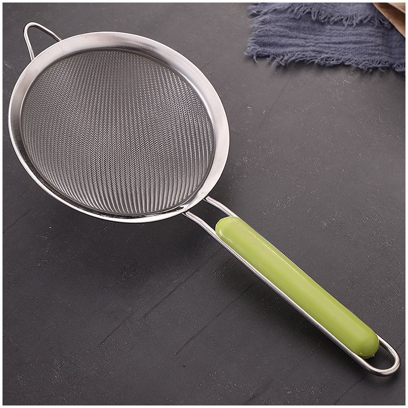 Ray lọc cháo và nước cốt inox cán nhựa xanh hoặc đỏ đường kính 12cm cao cấp
