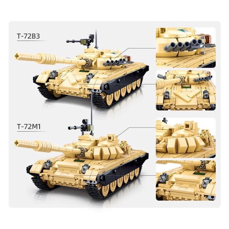 Army Sluban M38 B1011 Bộ đồ chơi lắp ráp Xe Tank 2 trong 1 T-72B3 và T-72M1 của quân đội Nga xếp hình thông minh 770 pcs