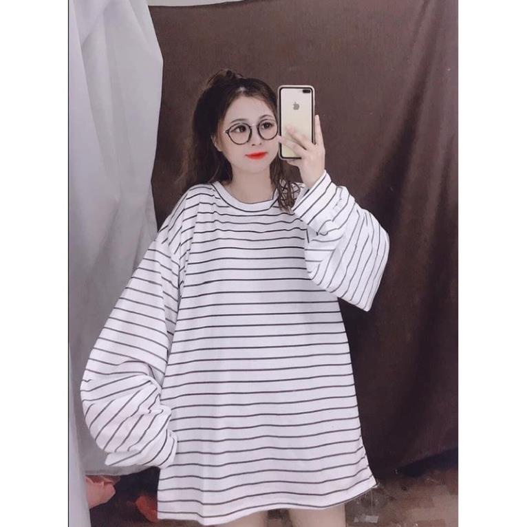 Áo phông không cổ tròn nam nữ dáng to sọc Ulzzang hot hit Áo thun kẻ ngang đen trắng dài cộc tay form rộng unisex A027 ✨