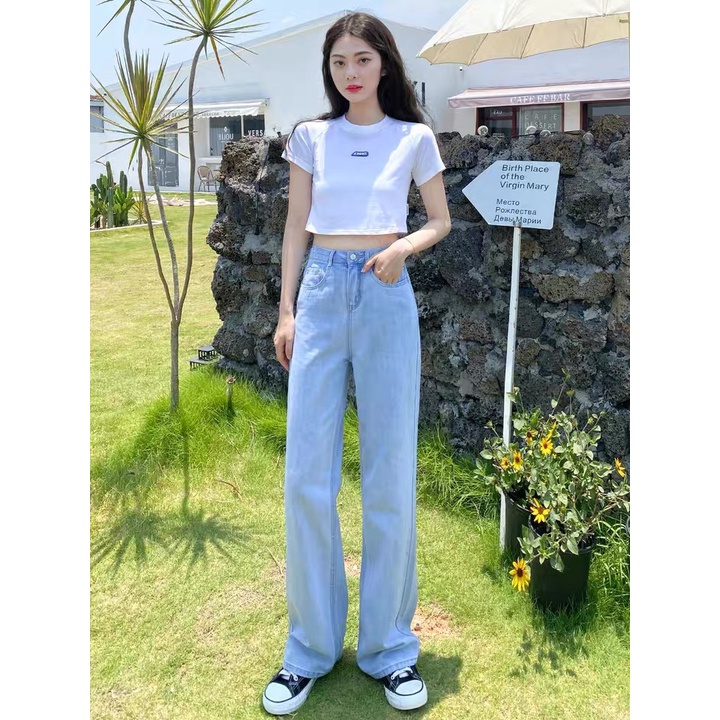 Quần jeans nữ lưng cao, ống suông rộng hottrend, Quần baggy nữ lưng cao phong cách hàn quốc hot 2022 TR01