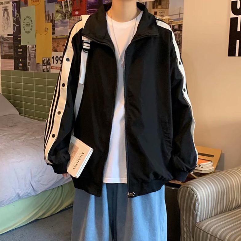 Áo khoác , bomber, áo jacket gió 2 lớp cúc bấm sọc vai form rộng phong cách ulzzang