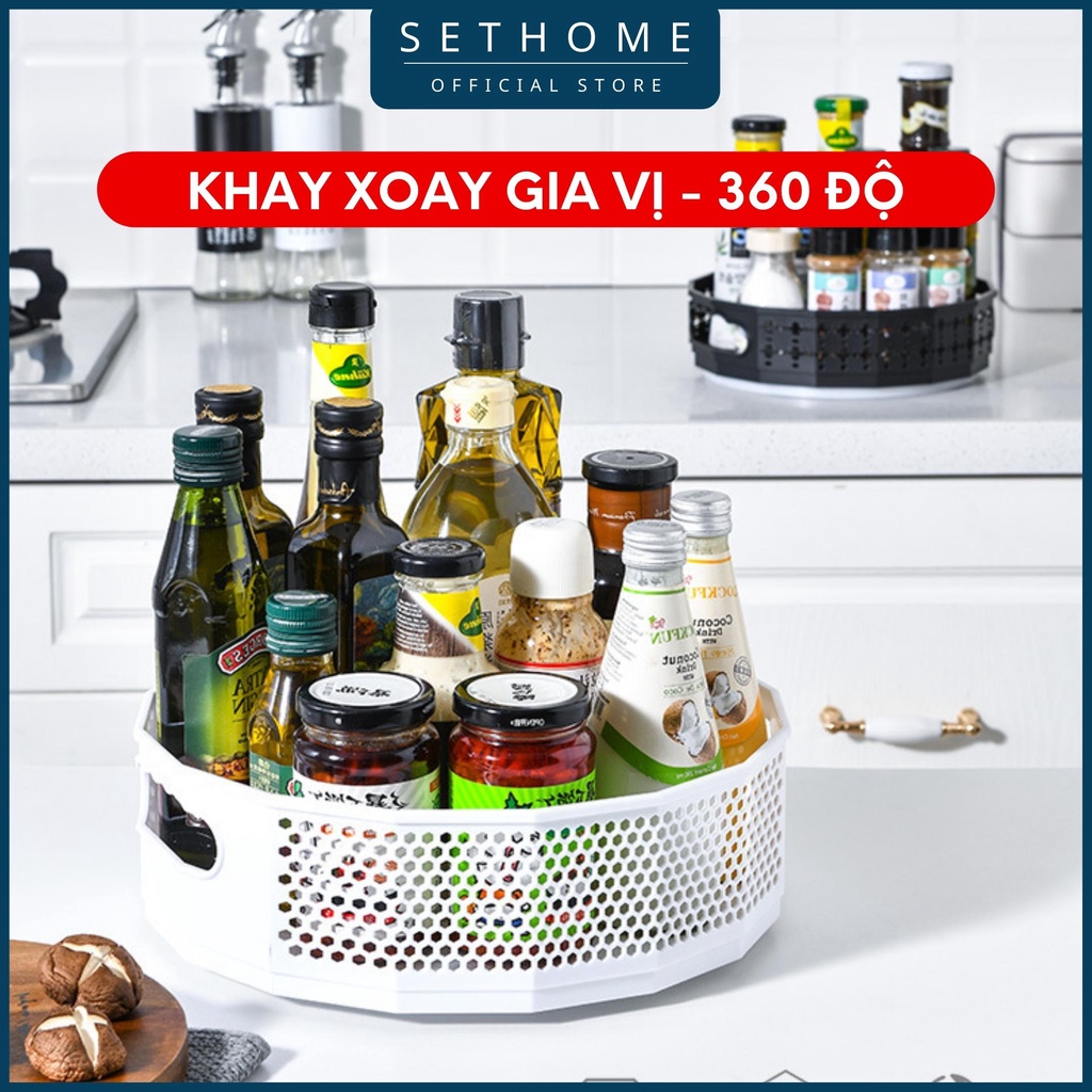 Đựng gia vị khay xoay 360 độ SETHOME đa năng khay đựng gia vị mỹ phẩm đồ trang điểm son giá để đồ nhà tắm phòng vệ sinh