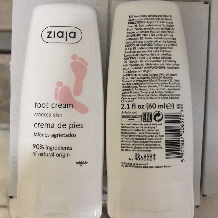 Kem nẻ gót chân, nứt gót chân ZIAJA Foot Cream Cracked Skin 60ml  dưỡng da chân làm mềm, dưỡng ẩm