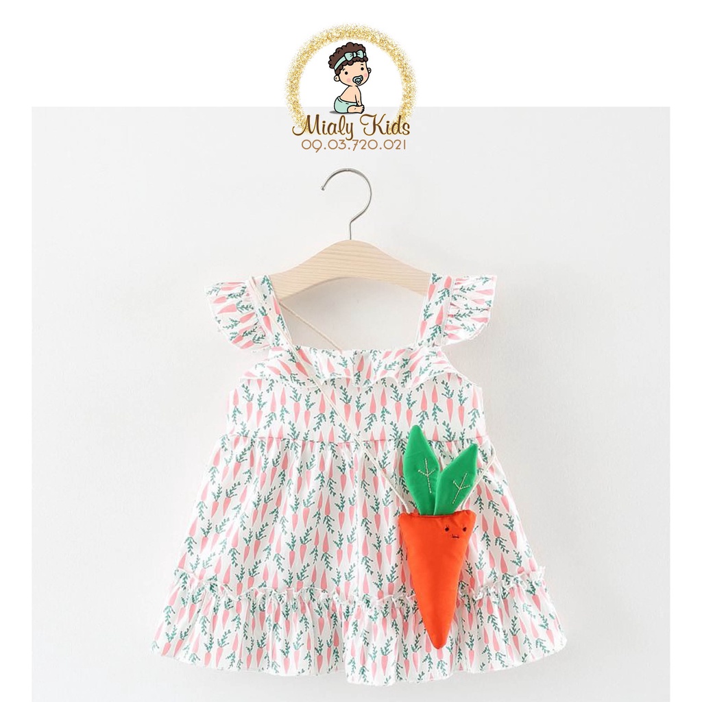Đầm tay cánh tiên dáng phồng họa tiết cà rốt Mialy Kids xinh xắn cho bé gái (6-15kg) - màu sắc tươi sáng đi kèm túi Cà r