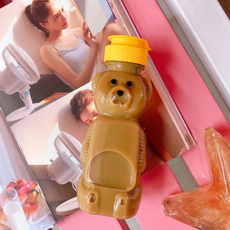 Bình đựng nước hình gấu hoạt hình đáng yêu có nắp và ống hút tái sử dụng 250ml