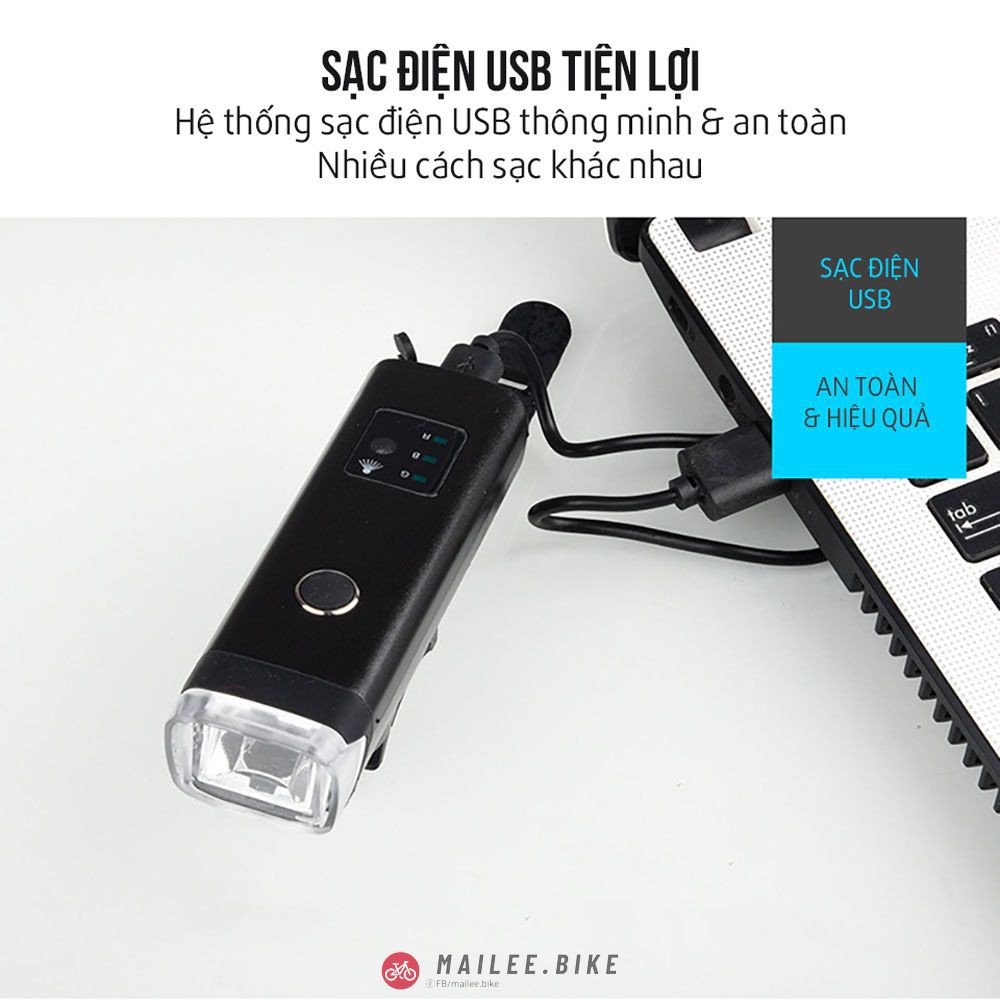 Đèn Pha Xe Đạp Chống Nước Siêu Sáng Sạc Điện USB 4 Chế Độ Sáng Tiện Dụng Giúp Bạn Đạp Xe An Toàn Ban Đêm