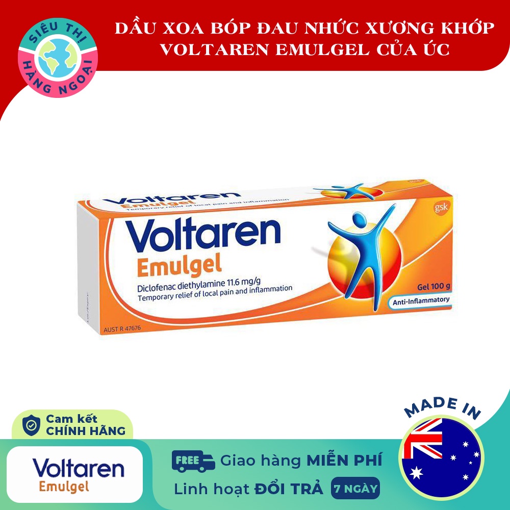 Dầu xoa bóp Voltaren Emulgel Tuýp 100gor75g Australia[Giảm đau và sưng, tổn thương gân, dây chằng, cơ và khớp]