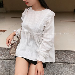 Áo sơ mi babydoll trắng kiểu dáng áo babydoll tay bồng bánh bèo áo babydoll ulzzang yumi store | a84