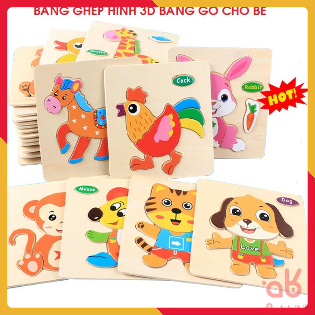 [Bb126] Tranh ghép hình bằng gỗ💚FREESHIP💚Tranh ghép hình động vật 3D kích thước 15cm x15 cm hàng loại 1 chuẩn đẹp