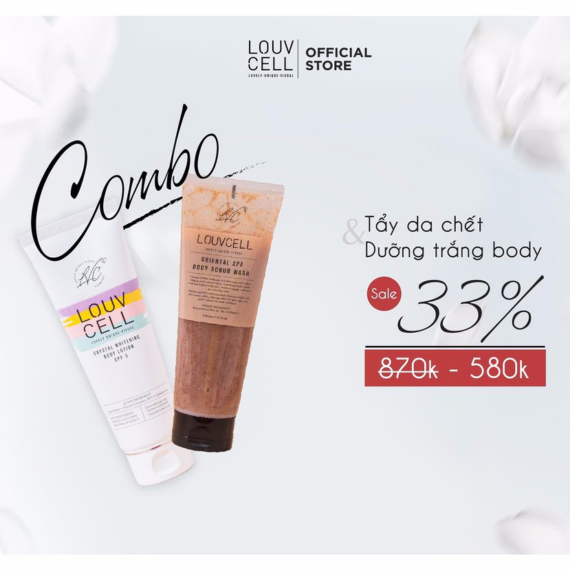 Combo Kem Dưỡng Trắng Da Toàn Thân Louvcell 120ml và Tẩy Da Chết Louvcell 230m