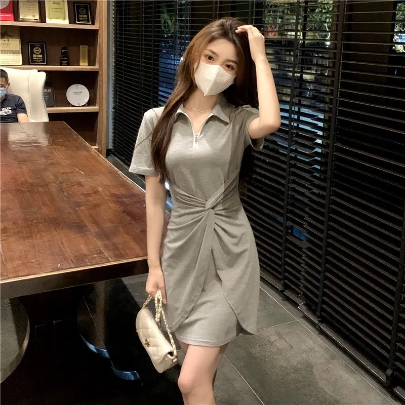 Đầm ngắn Perty cổ polo eo cao phong cách Hàn Quốc cao cấp cho nữ