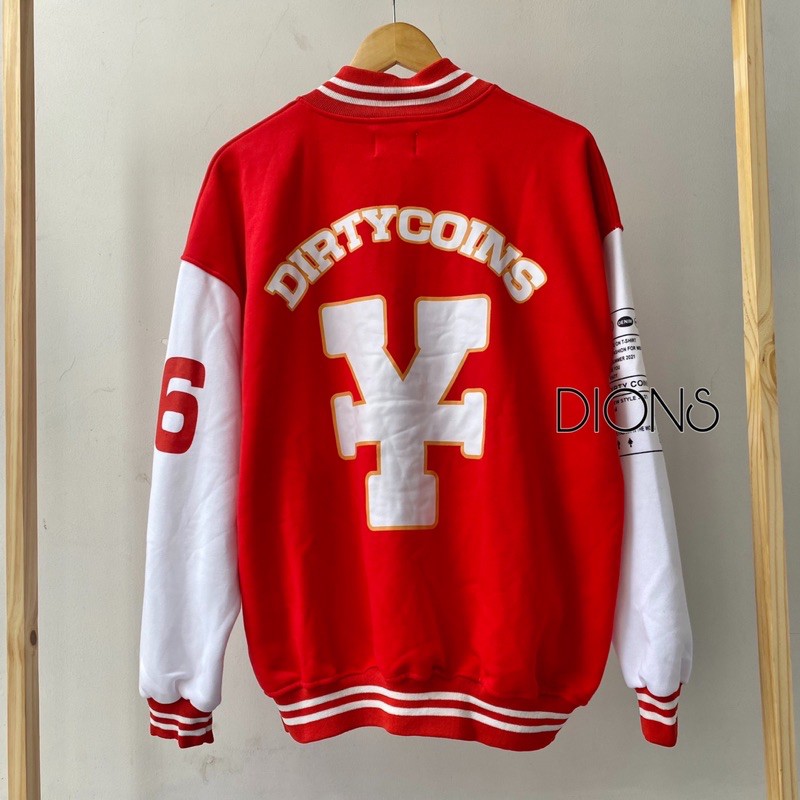 Áo Khoác DirtyCoins Embroidered Varsity Jacket Red - Áo Khoác Nỉ Bomber Unisex