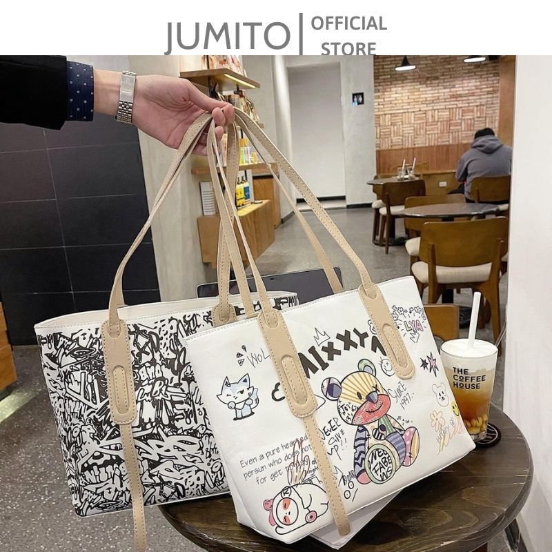 Túi xách nữ big size hoạt tiết gấu dễ thương da đựng được nhiều đồ JUMITO T1.037.GAU