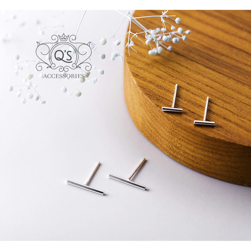 Khuyên tai bạc 925 thanh dài chữ T bông nam nữ hình học S925 MINIMAL Silver Earrings QA SILVER EA200415