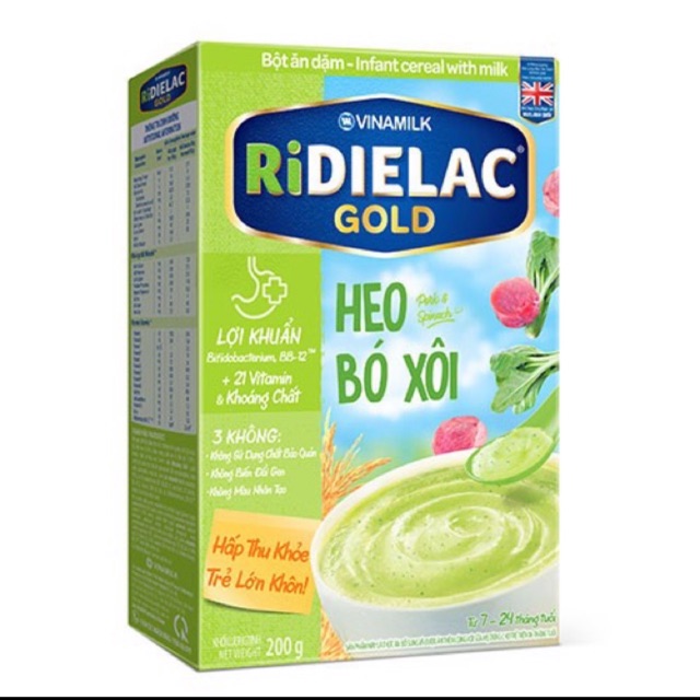 Bột ăn dặm heo bó xôi RIDIELAC GOLD  - Hộp giấy 200g