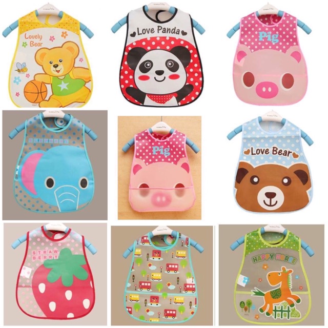 Yếm nhựa cho bé ăn dặm có máng siêu mềm nhiều màu sắc sinh động nghộ nghĩnh