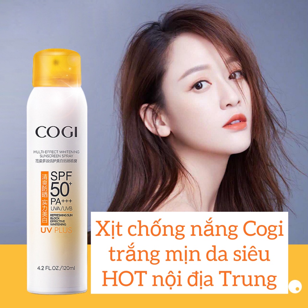Xịt Chống Nắng COGI SPF50+ PA+++ UV Plus Trắng Da Dưỡng Ẩm 120ml