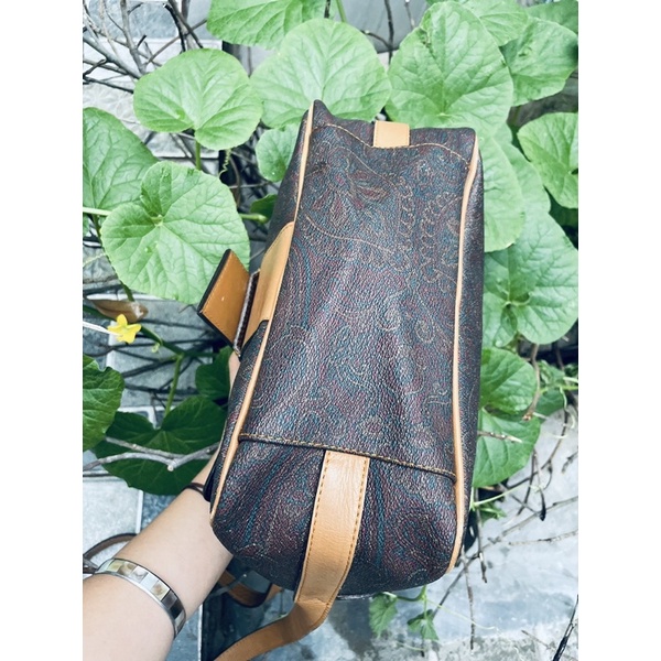 SALE- túi si da thật phối canvas hiệu Ý