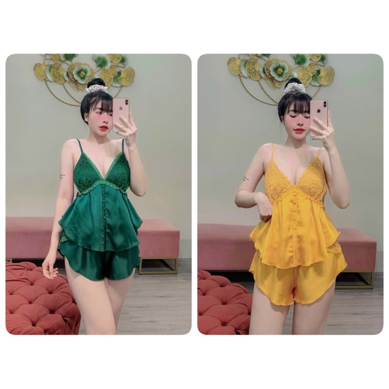 🙈Đồ Ngủ Sexy Satin 2 Dây Nút Bọc Quyến Rũ 🙈