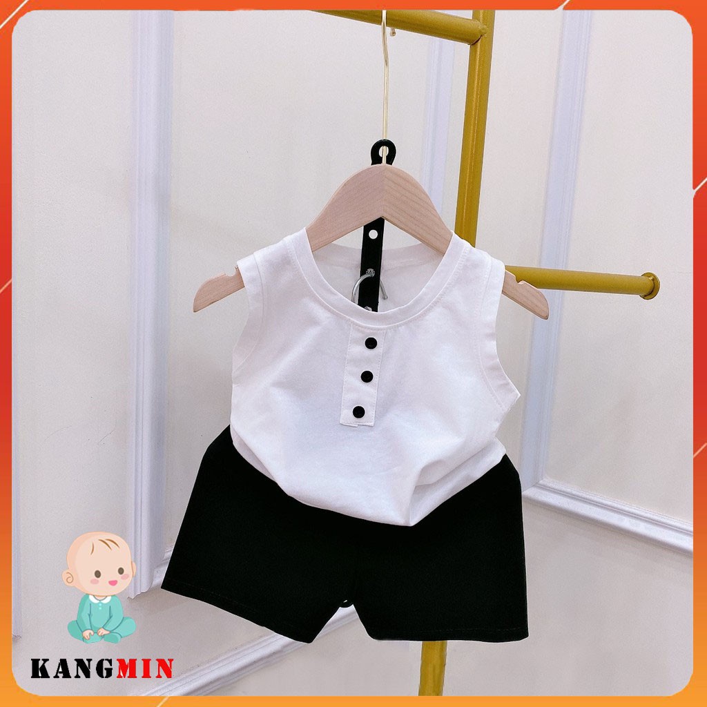 Bộ áo sát nách ba lỗ cúc cho bé trai Kangmin kids , quần áo thun bé trai QATEC02, quần áo trẻ em từ 6-18kg