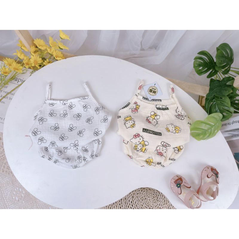 Bộ 2 Dây Xô Muslin Siêu Yêu Bé Gái Họa Tiết Dễ Thương Mặc Mùa Hè Đồ Bộ Bé Gái