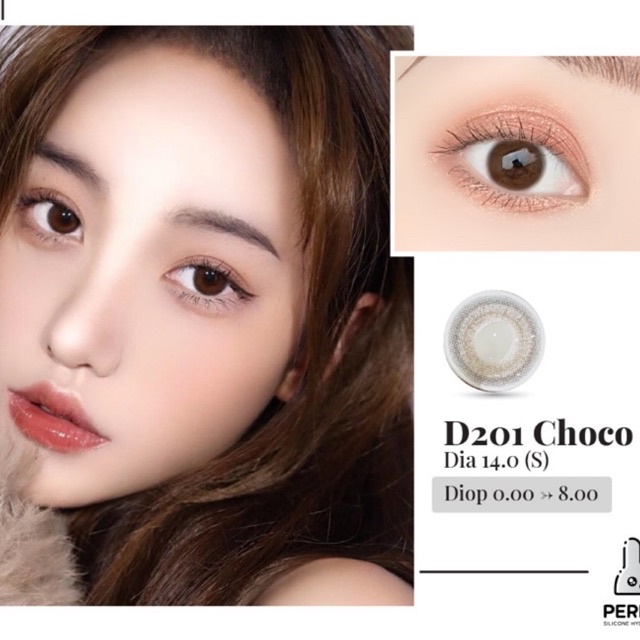 Lens Mắt , Kính Áp Tròng D201 CHOCO Có Độ Cận và Không Độ , DIA 14.0 , Cho Mắt Nhạy Cảm Giá Sale