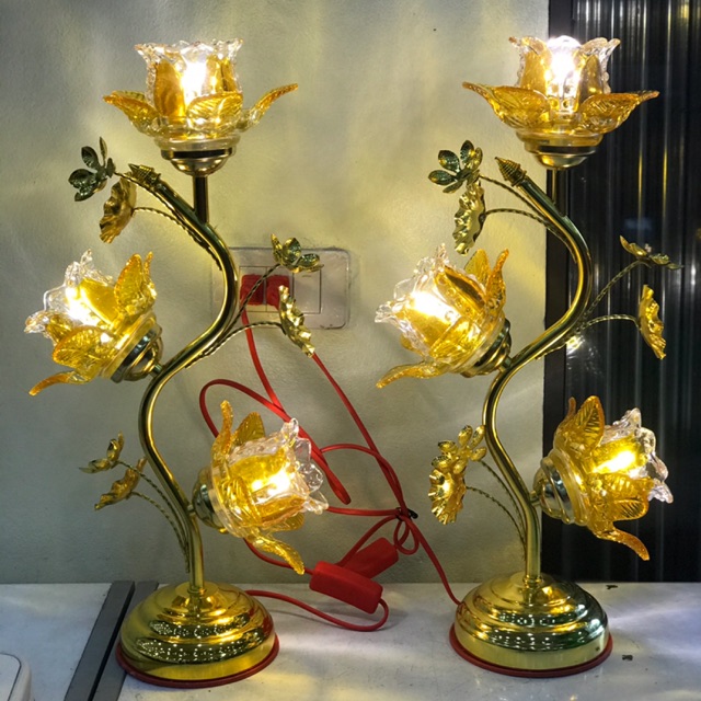 Đèn thờ 3 bông 50cm thủy tinh cao cấp