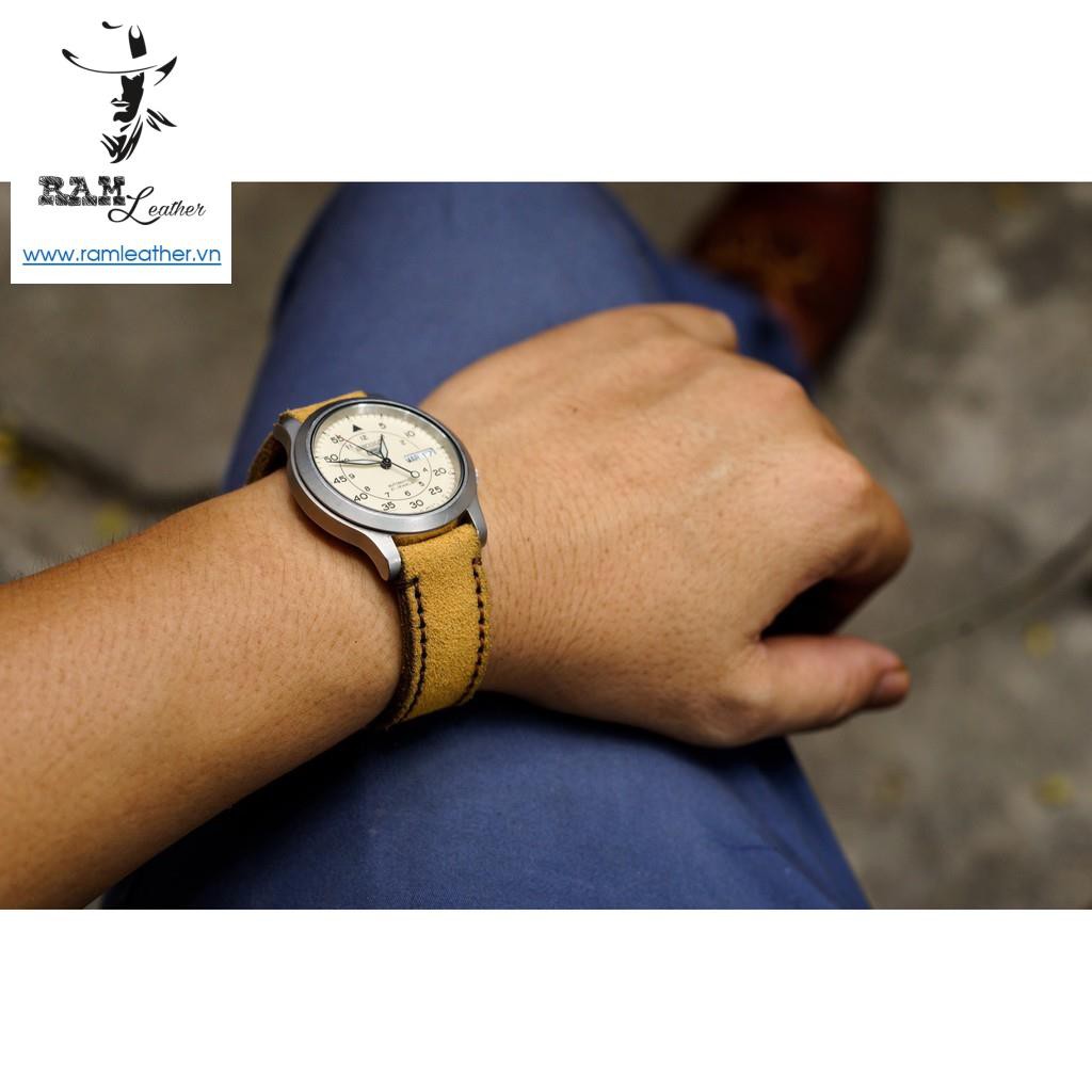 Tổng Hợp Dây Đồng Hồ Da Bò Thật Bền Đẹp 18 Chuyên Dùng Cho Seiko 5 Quân Đội 37mm Và Orient Sk