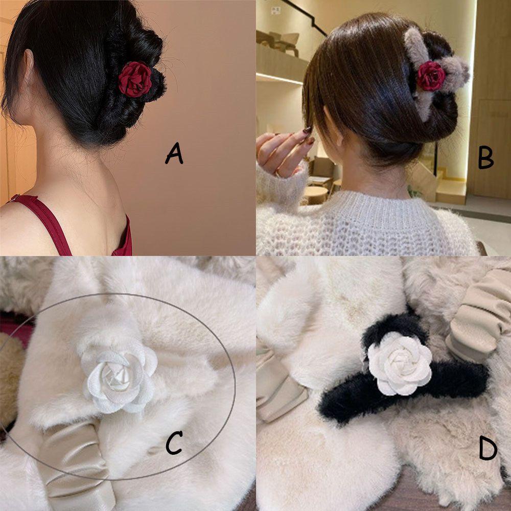 PATH For Women Girls Plush Hair Claw Rose Faux Fur Hair Clip Acrylic Hairpins Hair Accessories Cute Winter Back of Head Clip Barrette Crab Headwear